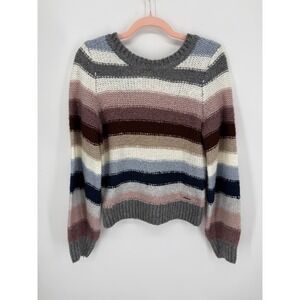 Abercrombie & Fitch Sweater Women M Multicolor Striped Reversible V-Neck Chunky